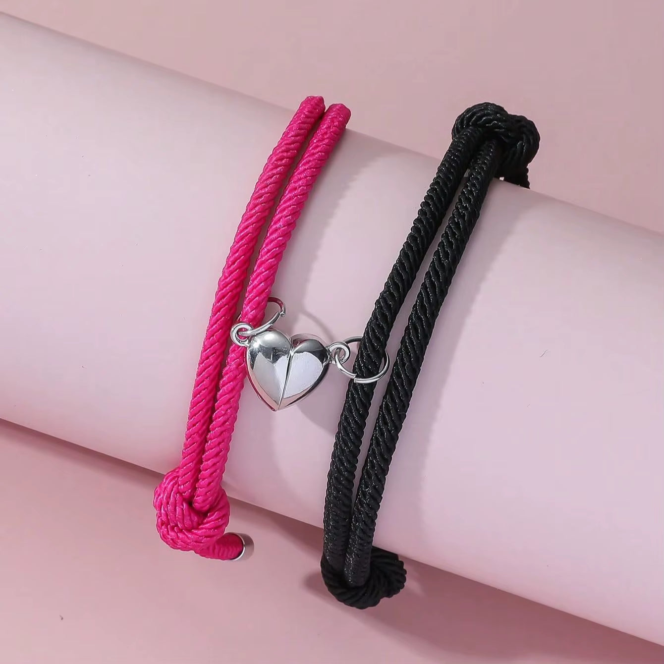 2 Pice Color Black White Hand Rope Love Magnetic Couple Good Friend Good Brother Party Student Travel Fashion Elegant Silver Mul