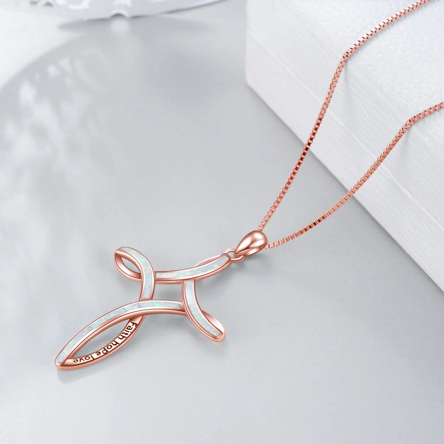 S925 Sterling Silver Celtic Cross Necklace for Women Opal Necklace Faith Hope Love Celtic Knot Cross Jewelry Gift for Girlfriend Daughter Wife Mom Birthday Mother'S Day Graduation,Rose Gold