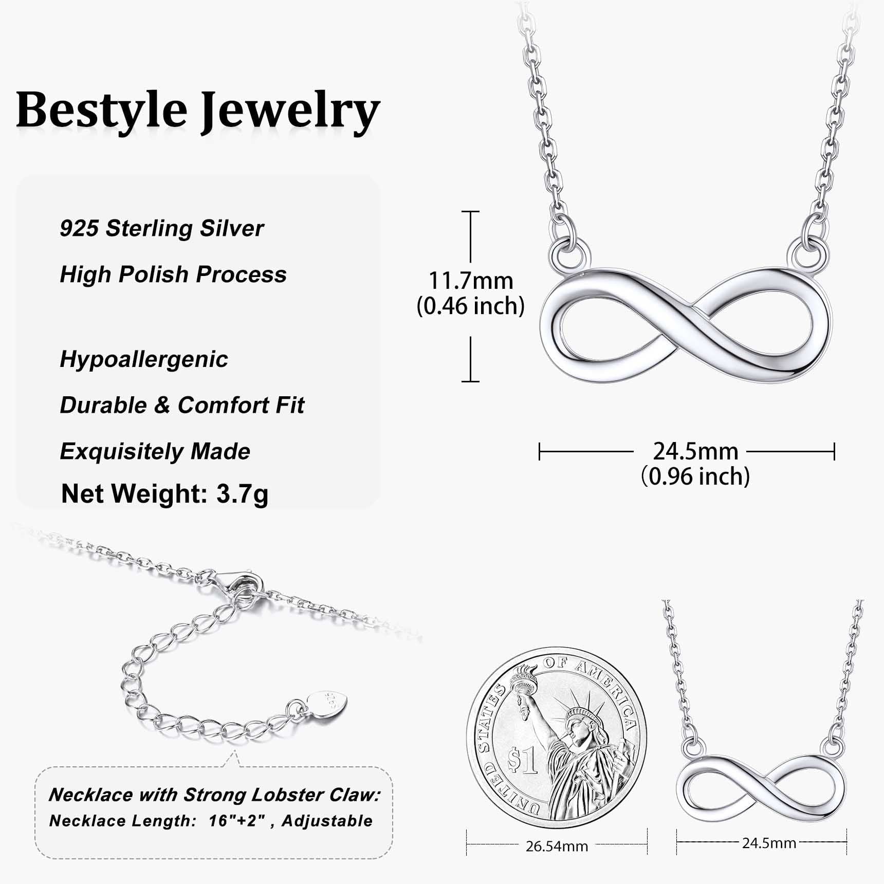 Infinity Pendant Necklace Sterling Silver Chain Necklace for Women Eternity Love Infinity Jewelry for Mom Wife Daughter