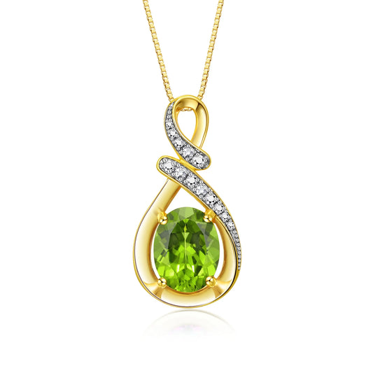 Necklaces for Women Yellow Gold Plated Silver Designer Necklace Gemstone & Genuine Diamonds Pendant 18" Chain 9X7MM Peridot August Birthstone Womens Jewelry Silver Necklace for Women